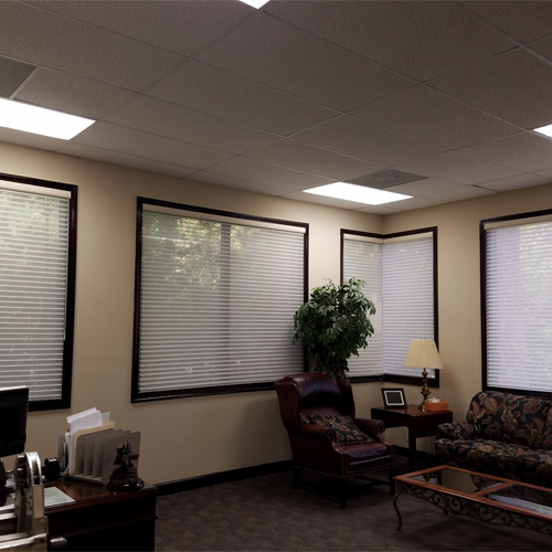 Roller shades offer convenient privacy.